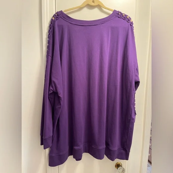 Roaman’s Women’s Size 3X 30/32 Pretty Purple Sweatshirt Decorative Sleeves - Picture 3 of 10